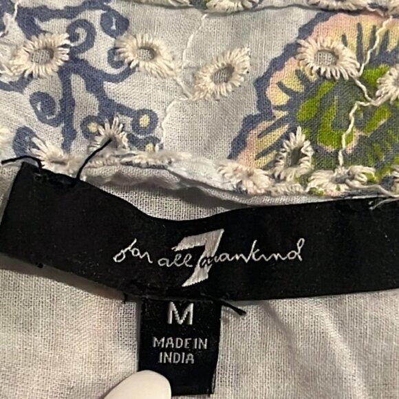 𝅺SEVEN for All Mankind blue floral print Peplum Blouse size Medium - Picture 12 of 16